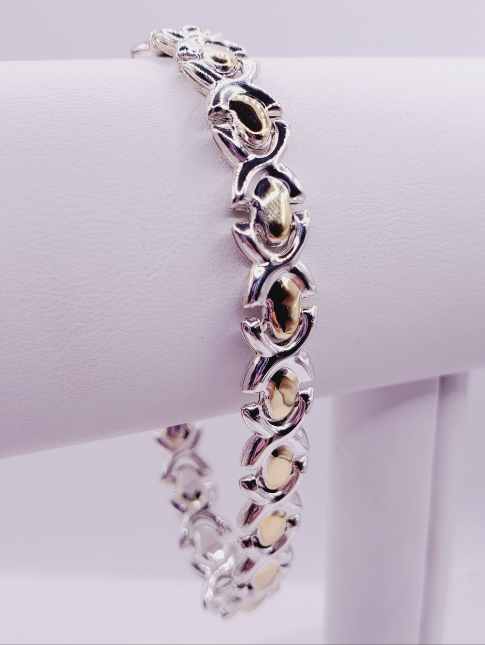 Two-Tone 925 Sterling Silver and Yellow Gold Women's Link Bracelet